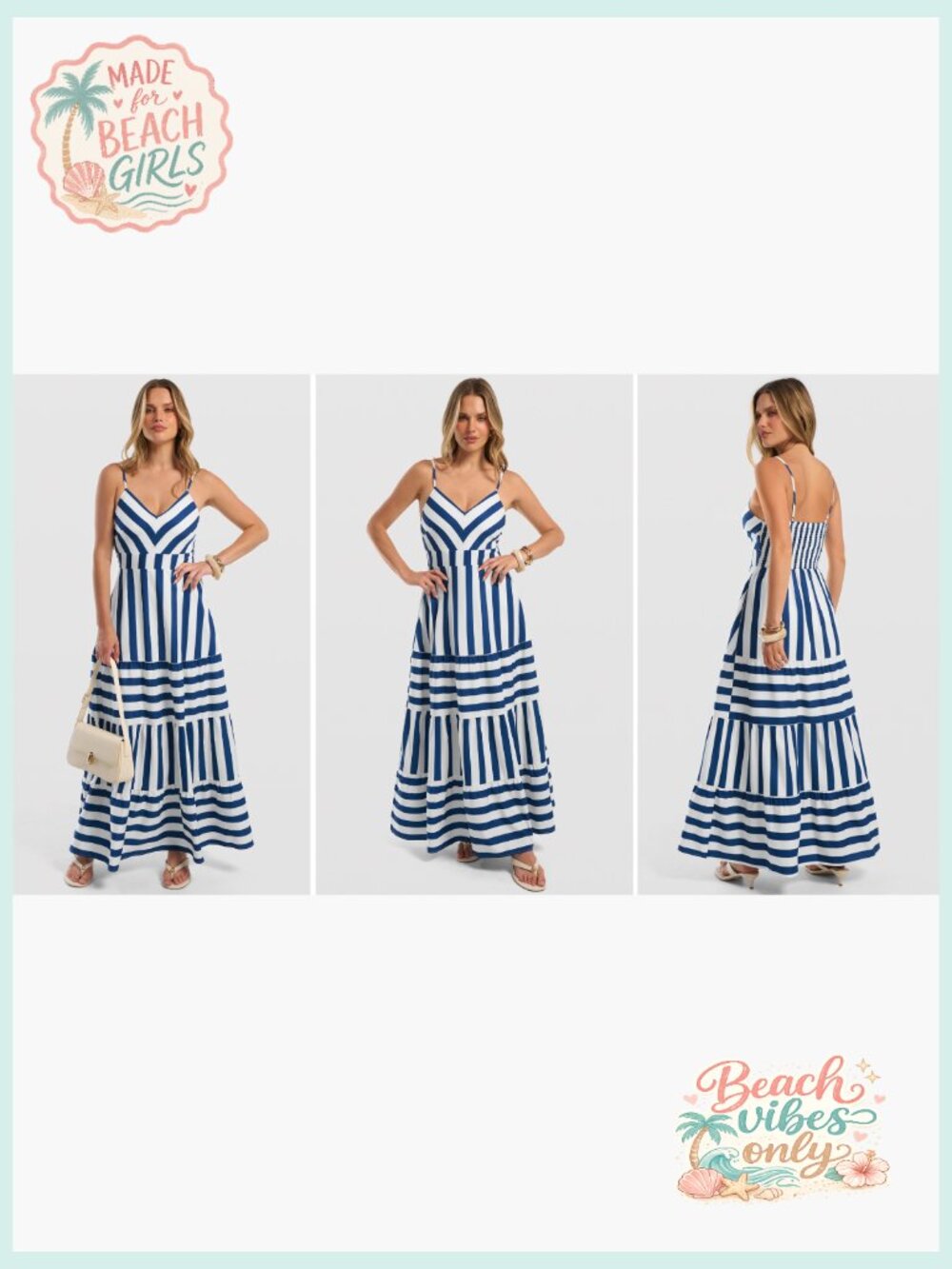 Spaghetti Strap Back Smocked A-Line V-Neck Casual Maxi Dress - Picture 7 of 7